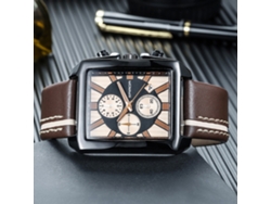 Reloj De Cuarzo Para Hombre Con Correa De Pu Estilo Casual Negocios Cuadrado Sanda (caqui)