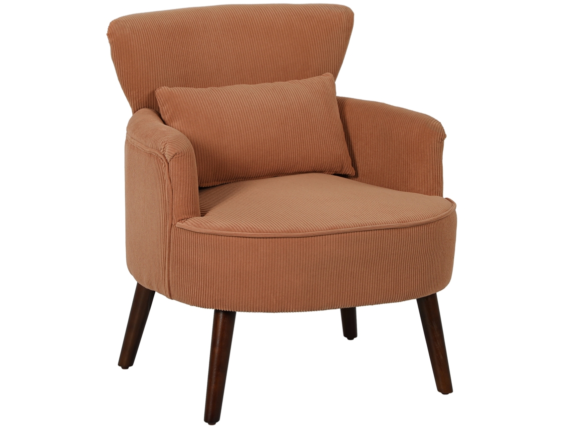 Sillón Moderno, Cojín Lumbar, Patas Madera, 69.5x69x78cm, Naranja