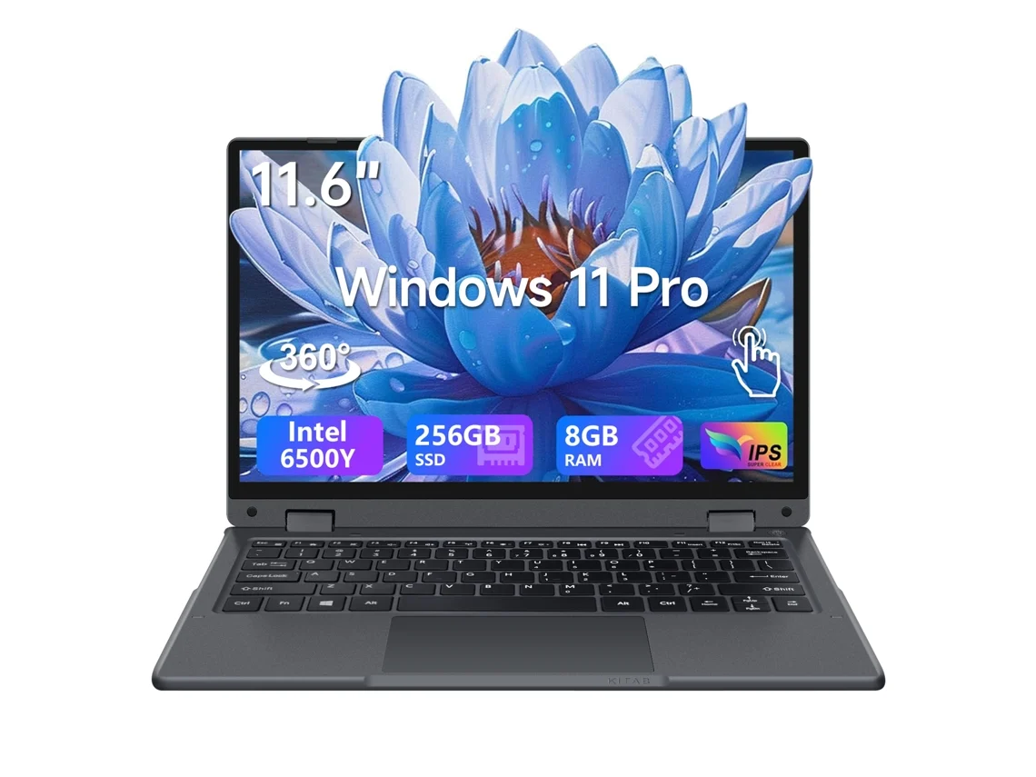 Portátil Vanwin Netbook con pantalla táctil de 11,6" con rotación de 360°, procesador Intel® Pentium® Gold 6500y, 8 GB de RAM y SSD de 256 GB.