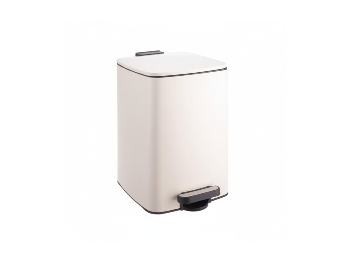 Relaxdays Caixote De Cozinha, 12 L, Fecho Suave, Balde Interior Removível, Metal Fosco, Pedal Quadrado, Bege