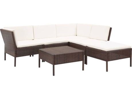 Conjunto 6 Conjunto de sofá de jardín VIDAXL Marrón Poli Ratán (60x60x35 cm)