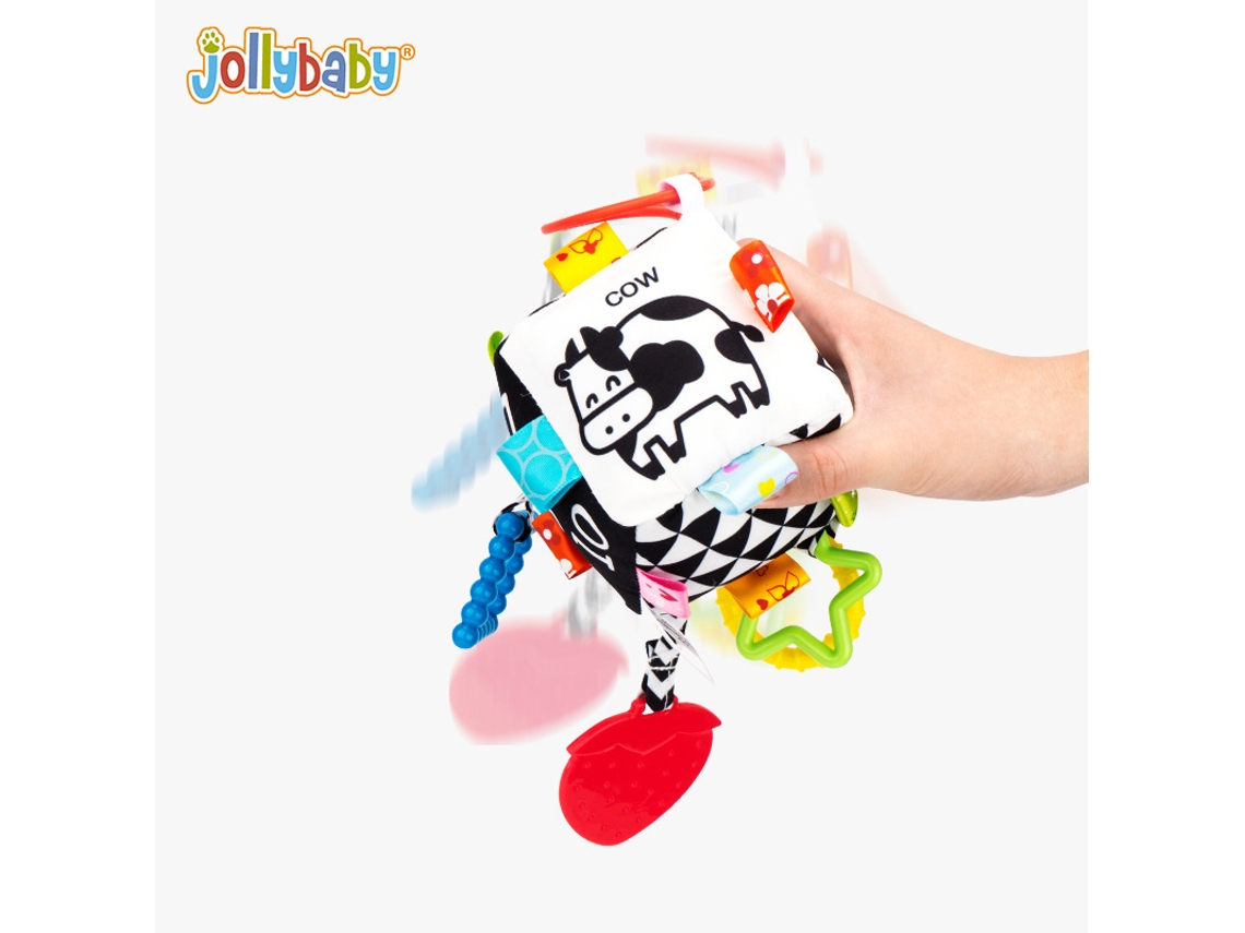 Peluche educativo de peluche blanco y negro para cochecito, modelo 2026, con cascabeles colgantes, para niños de 0 a 1 año.