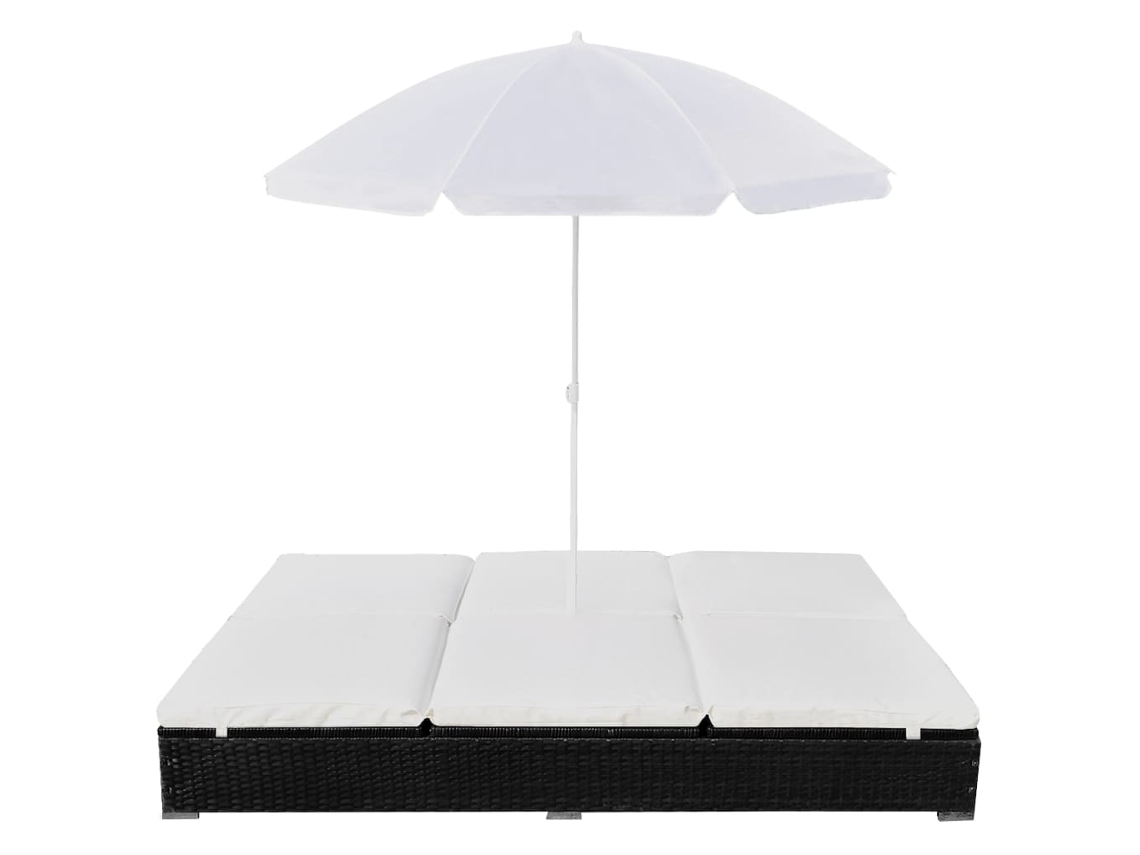 Tumbona | Tumbona De Exterior | Silla Cama Con Sombrilla Ratán Sintético Negra Wsd102548