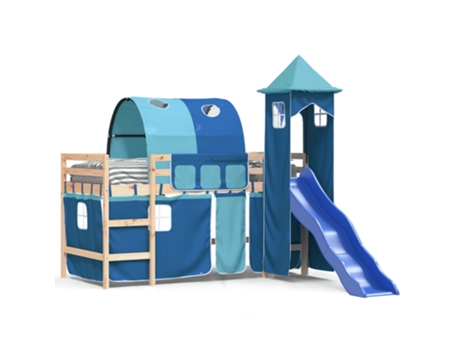 Cama alta para niños VIDAXL con torre madera pino azul (90x200 cm)