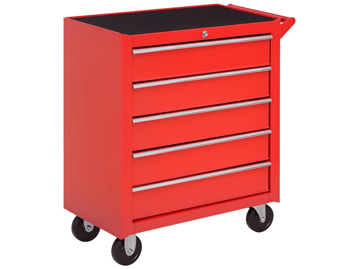 Carro de herramientas de 5 cajones con cerradura, rojo.