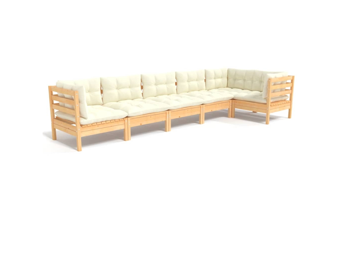 Maison Exclusive - Muebles De Jardín 6 Pzas Y Cojines Madera Maciza De Pino Crema