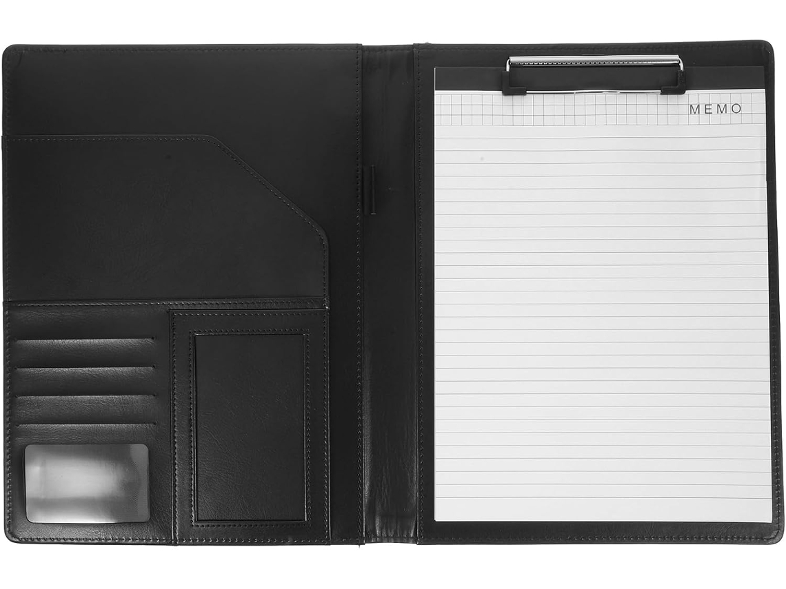 Organizador de archivos multifuncional A4 en piel negra, cartera para documentos (sin calculadora) SFUSHOS