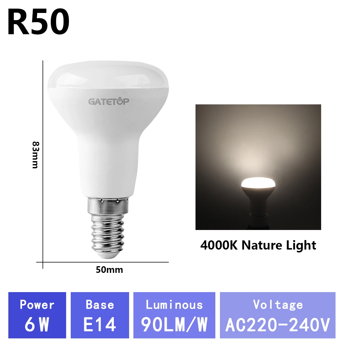 (r50 4000k, Ac220v-240v) Paquete De 3 Bombillas Led Para Baño, Sin Parpadeo, Para Uso Doméstico.
