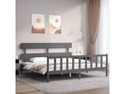 Estructura De Cama Con Cabecero Madera Maciza Gris 200x200 Cm