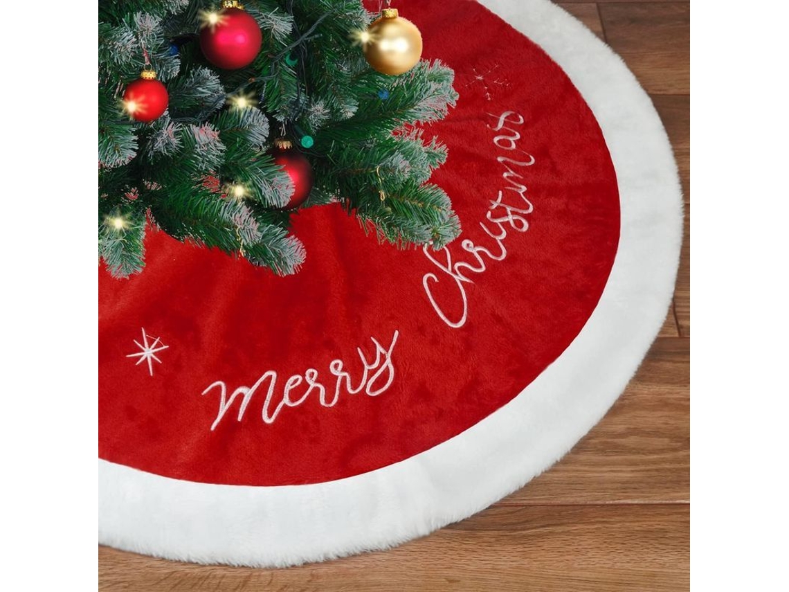 Falda Grande De Felpa Para Árbol De Navidad De 90 Cm, Blanca Y Roja, Decorativa Para Las Fiestas Navideñas.