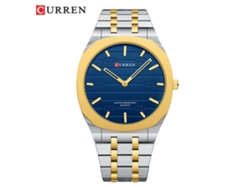Reloj De Pulsera De Cuarzo Para Hombre (azul) De Acero Inoxidable Con Esfera Cuadrada Dorada Impresa En 3d.