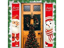Guirnalda Navideña Con Papá Noel Y Muñeco De Nieve, 180x30cm, Para Puerta.