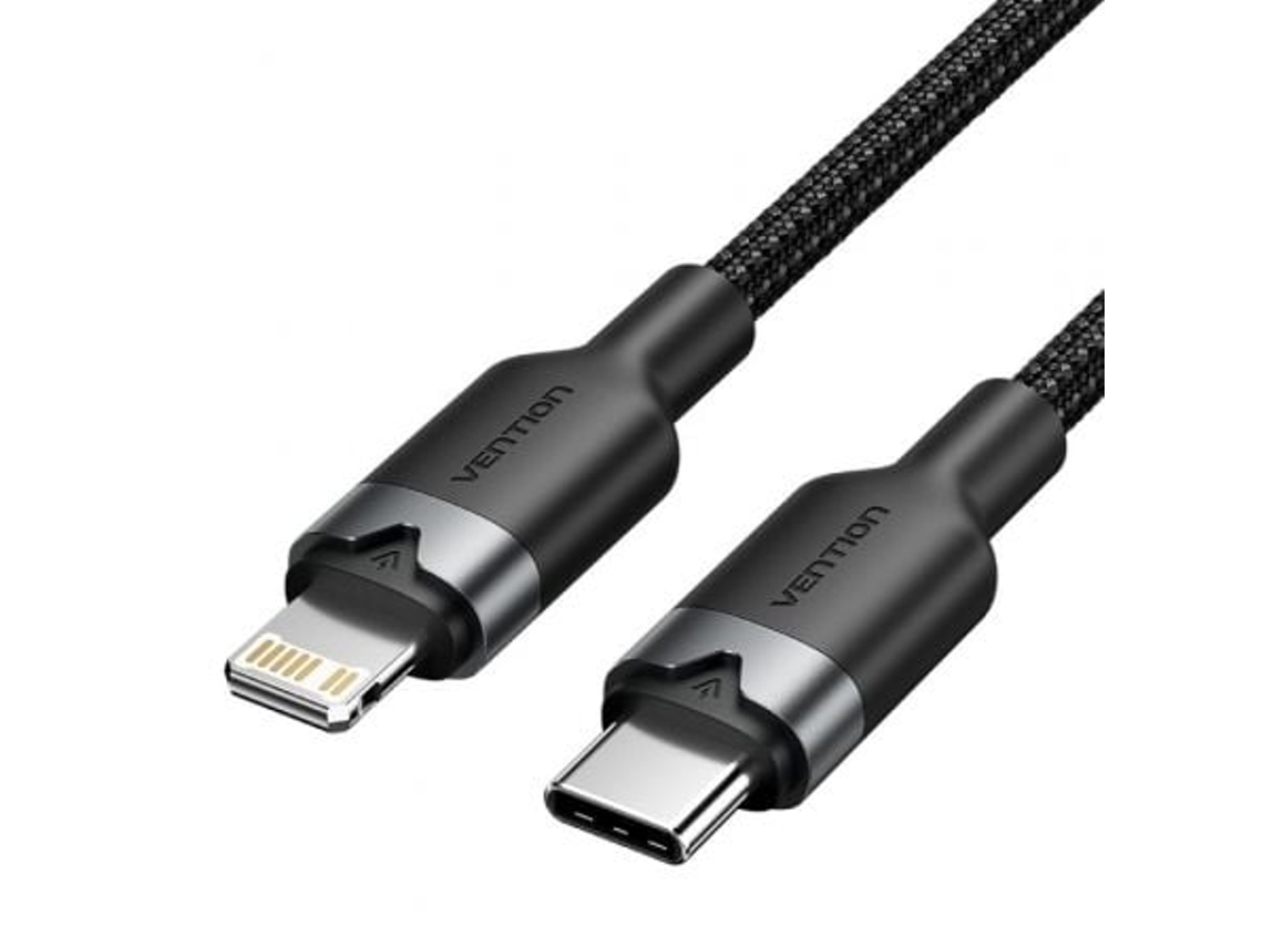 Cable Usb Tipo-C Lightning VENTION Lalbh/ Usb Tipo-C Macho Lightning Macho/ 27W/ 480Mbps/ 2M/ Negro