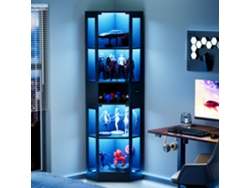 Vitrina De Cristal Con 5 Niveles, Iluminación Led, Puertas De Cristal Y Sensores - Negra