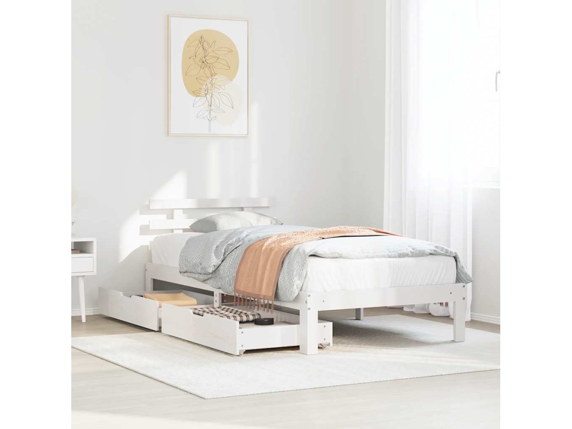 Estructura Cama Con Cajones Madera Maciza Pino Blanco 90x200 Cm