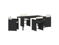 Conjunto 5 De Comedor De Jardín De Vidaxl Con Cojines Negro Poliratan