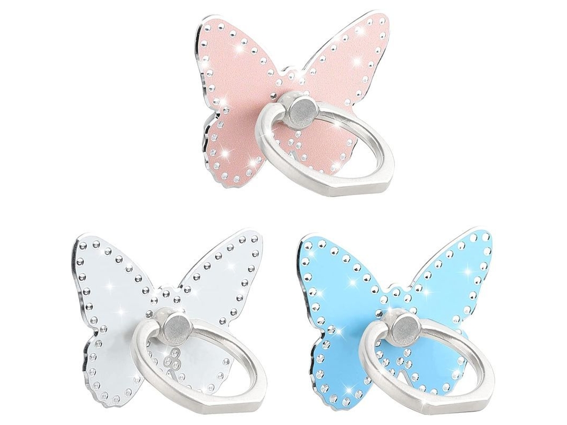 3 Soportes De Anillo Metálicos Universales Giratorios De 360° Con Diseño De Mariposa Y Diamante Para Teléfono Móvil