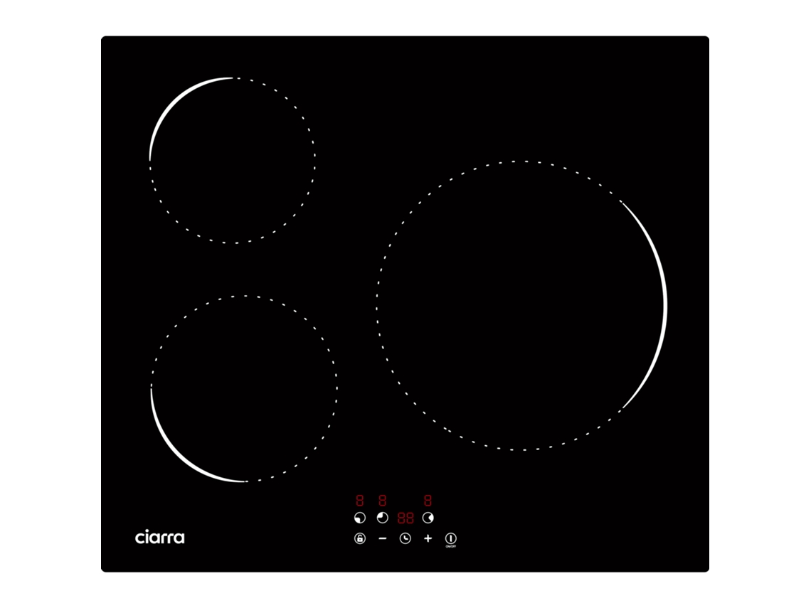 CIARRA Placa de Inducción 3 Zonas 59cm 5600W Temporizador Botón Táctil AWBIH3-C