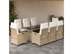 Juego de comedor de jardín de 9 piezas con cojines, mimbre sintético beige, DKD Home Decor