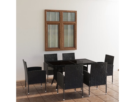 Conjunto 7 de comedor para jardín VIDAXL ratán sintético negro