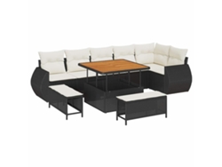 Maison Exclusive - Juego de sofás de jardín de 9 piezas en negro y crema con cojines