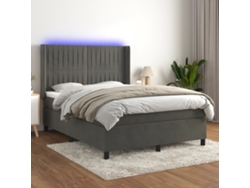 Cama Box Spring Colchón Y Led Terciopelo Gris Oscuro 140x200 Cm