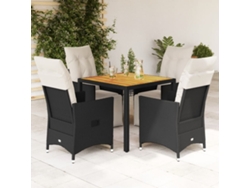 Juego de comedor de jardín de 5 piezas con cojines, mimbre sintético negro, DKD Home Decor