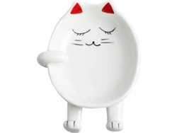 Soporte Multifuncional De Cerámica Con Forma De Gato Blanco Y Rojo Para Cucharas De Cocina.
