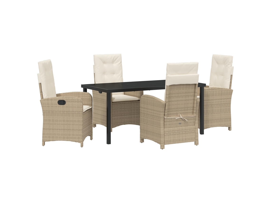 Conjunto de comedor de jardín VidaXL de 5 piezas con cojines de polirratán beige