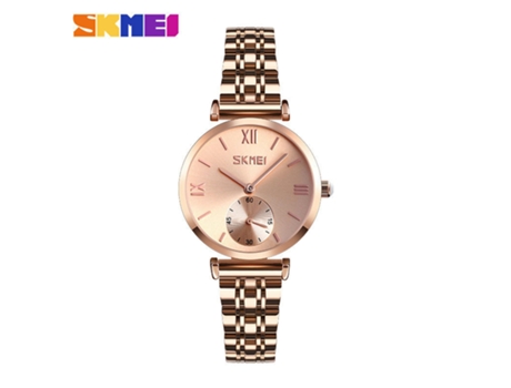 Relojes simples para parejas Reloj con correa de acero inoxidable para hombres y mujeres, esfera dorada con concha de oro rosa para mujeres LUUCOZK