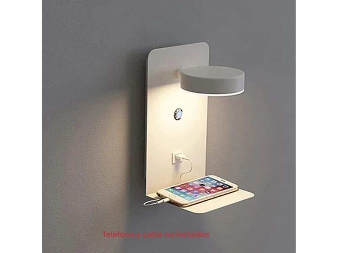 Aplique De Pared Led Para Dormitorio (blanco) Con Carga Usb E Interruptor.