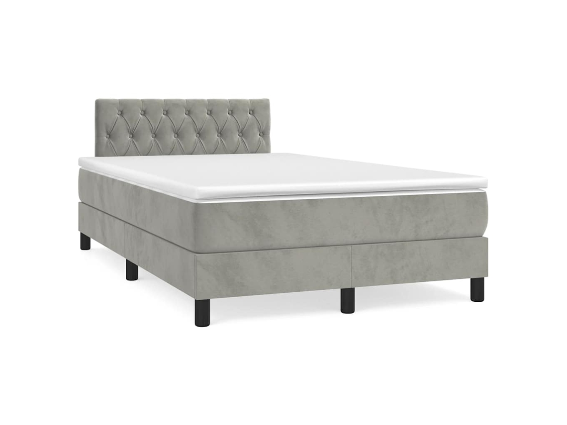 Cama Box Spring Colchón Y Led Terciopelo Gris Claro 120x190 Cm