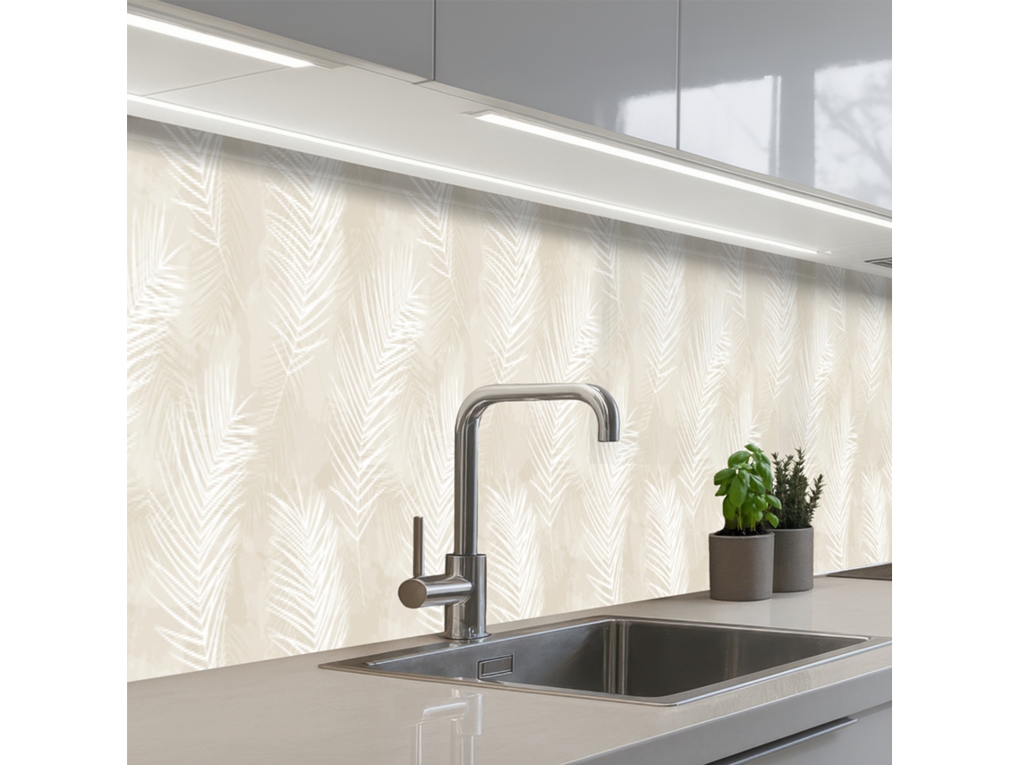 Salpicaderos De Cocina Hojas - Beige - Blanco - Botánico - Naturaleza 400x60 Cm