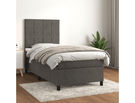 vidaXL Cama con somier y colchón 90x190 cm terciopelo gris oscuro