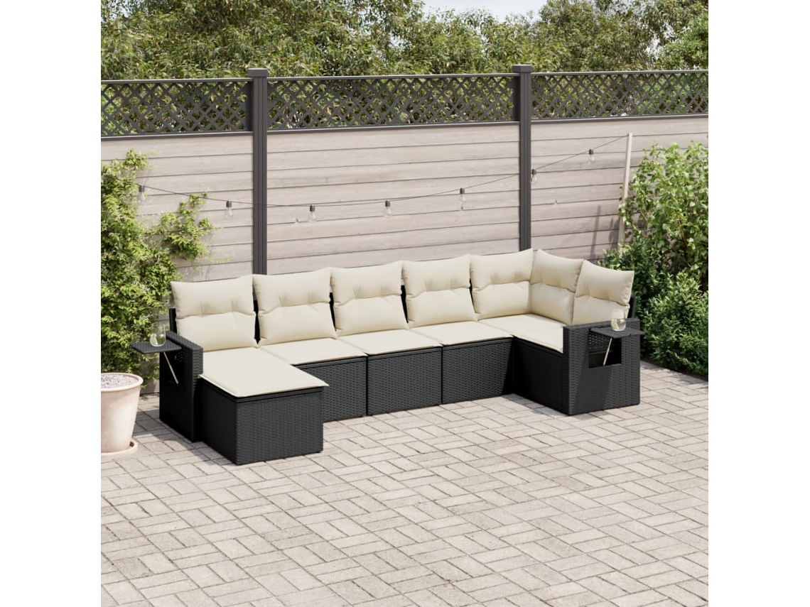 Conjunto de sofá de jardín de 7 piezas con cojines de mimbre negro de DKD Home Decor