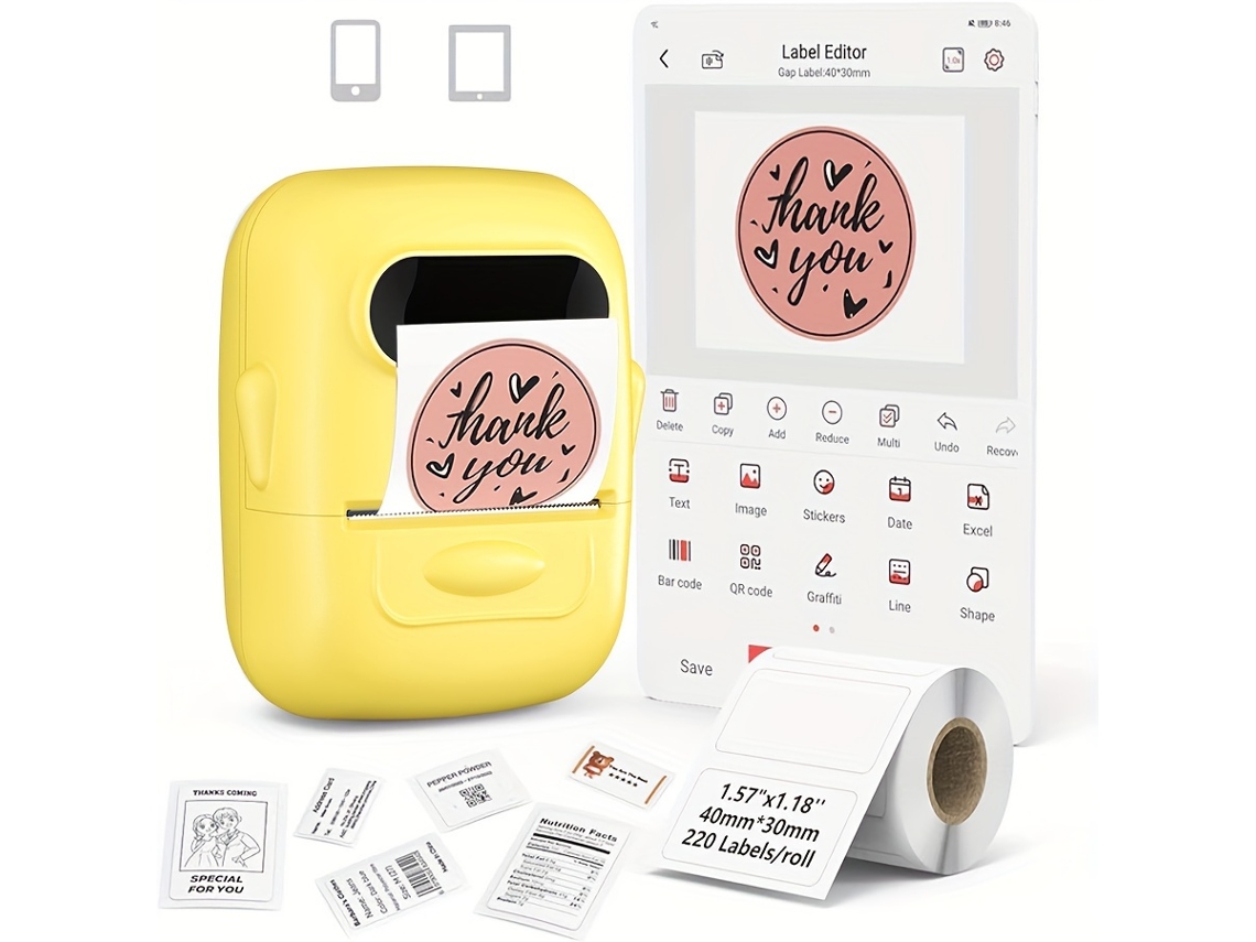 Conjunto Impressora Portátil P50, Adaptável Ios Android, Ideal Prenda Casa. STELASPLEN