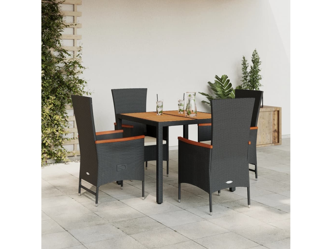 Juego de comedor de jardín de 5 piezas con cojines, mimbre sintético negro, DKD Home Decor