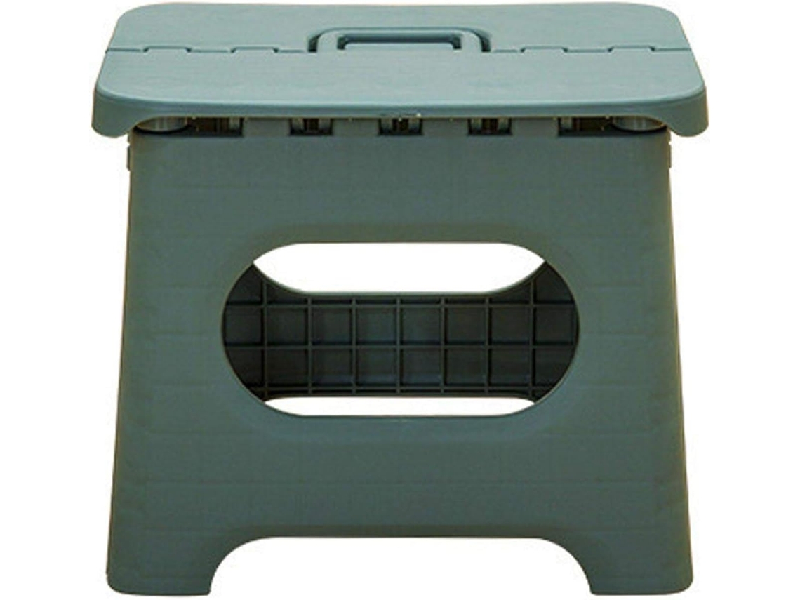 Taburete plegable de plástico portátil y compacto con asa (grande, verde)