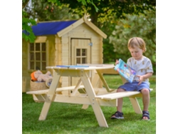 Mesa De Picnic Infantil - 90x90xa50 Cm -para Exterior O Interior- Set Infantil De Mesa Y Bancos De Madera Timbela M018-1