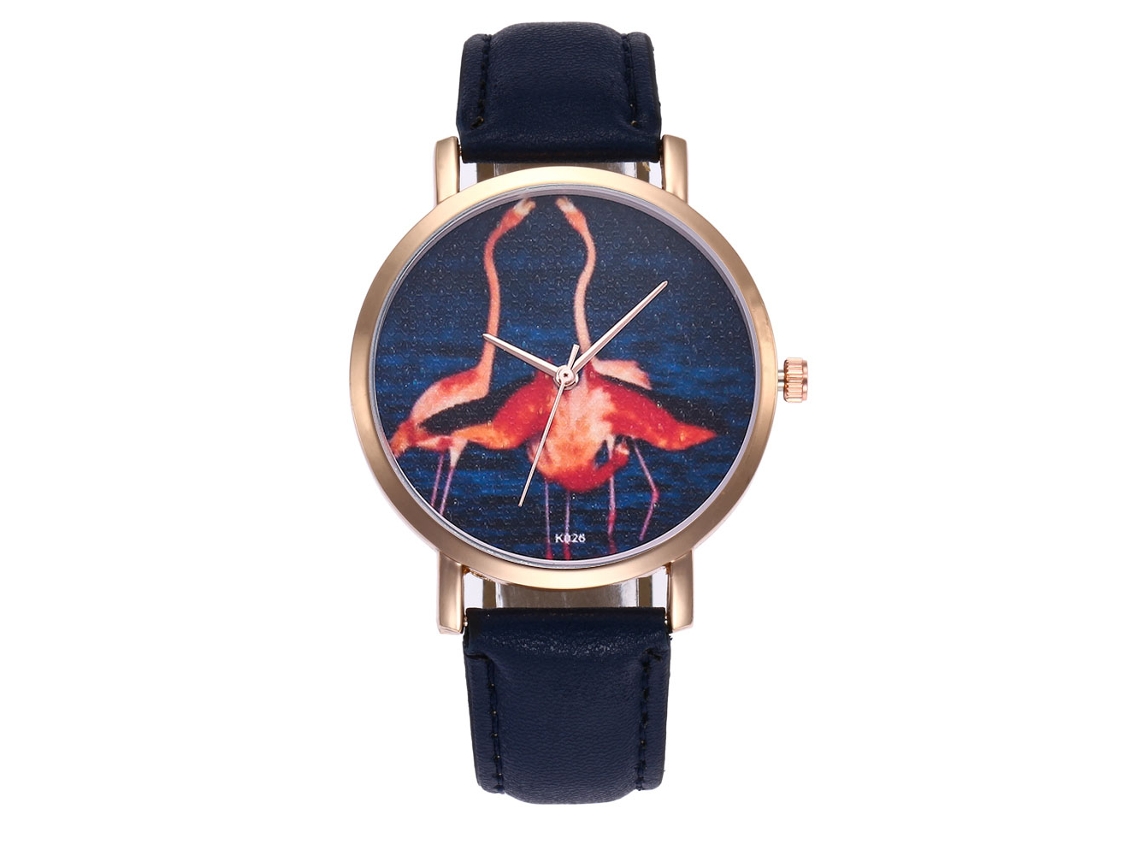 Reloj De Cuarzo Para Mujer Con Correa De Piel Sintética Y Estampado De Pájaros Azules.