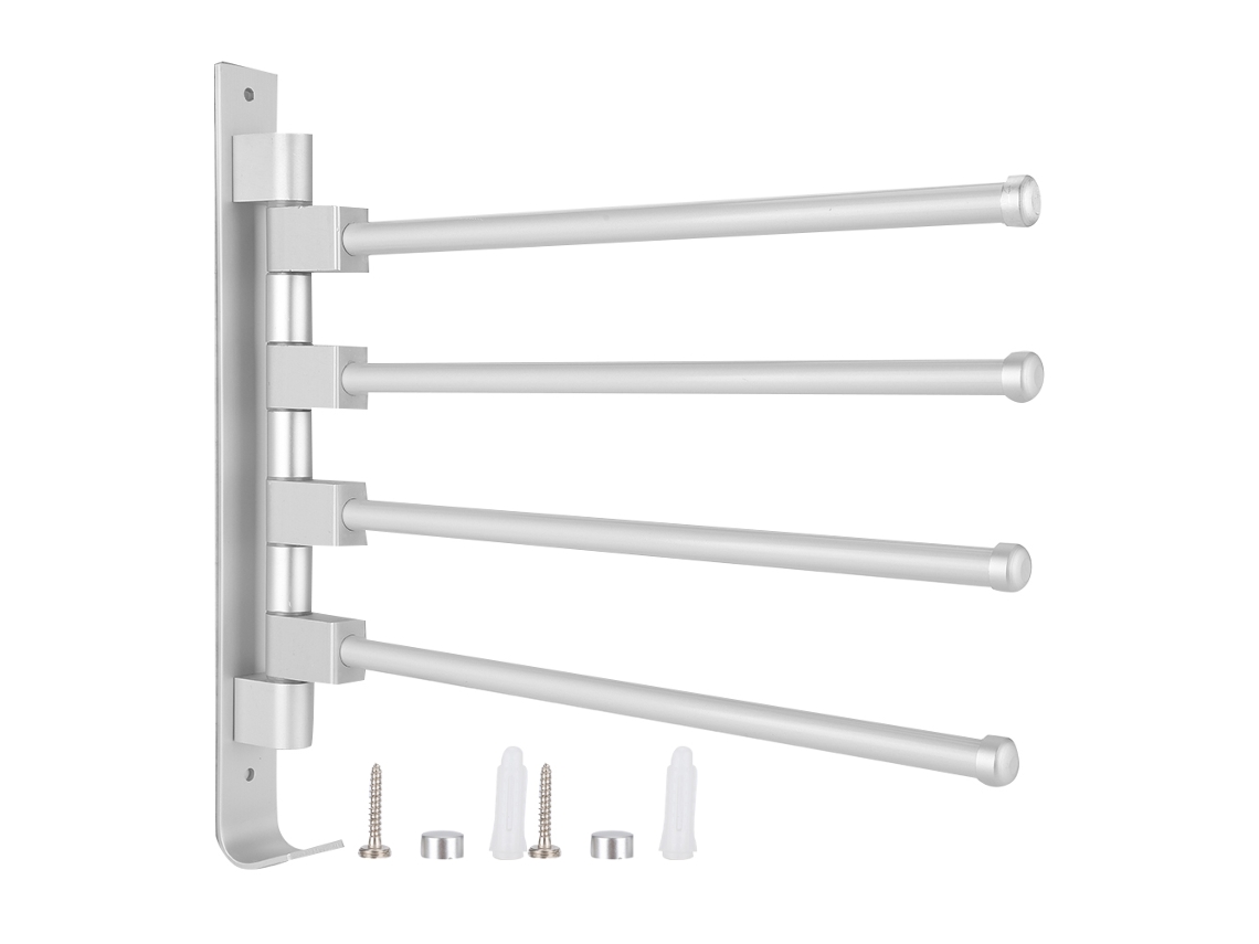 Toallero De Aluminio Espacial Con 4 Barras Y Ganchos, Organizador De Baño Para Uso Doméstico Y Hotelero.