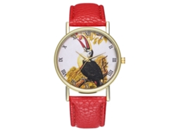 Reloj Unisex De Cuarzo Con Correa De Cuero Pu Moda Patrón Animal Dial Romano Rojo