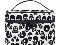 Bonito neceser blanco y negro con estampado de calaveras, de tela de viaje.