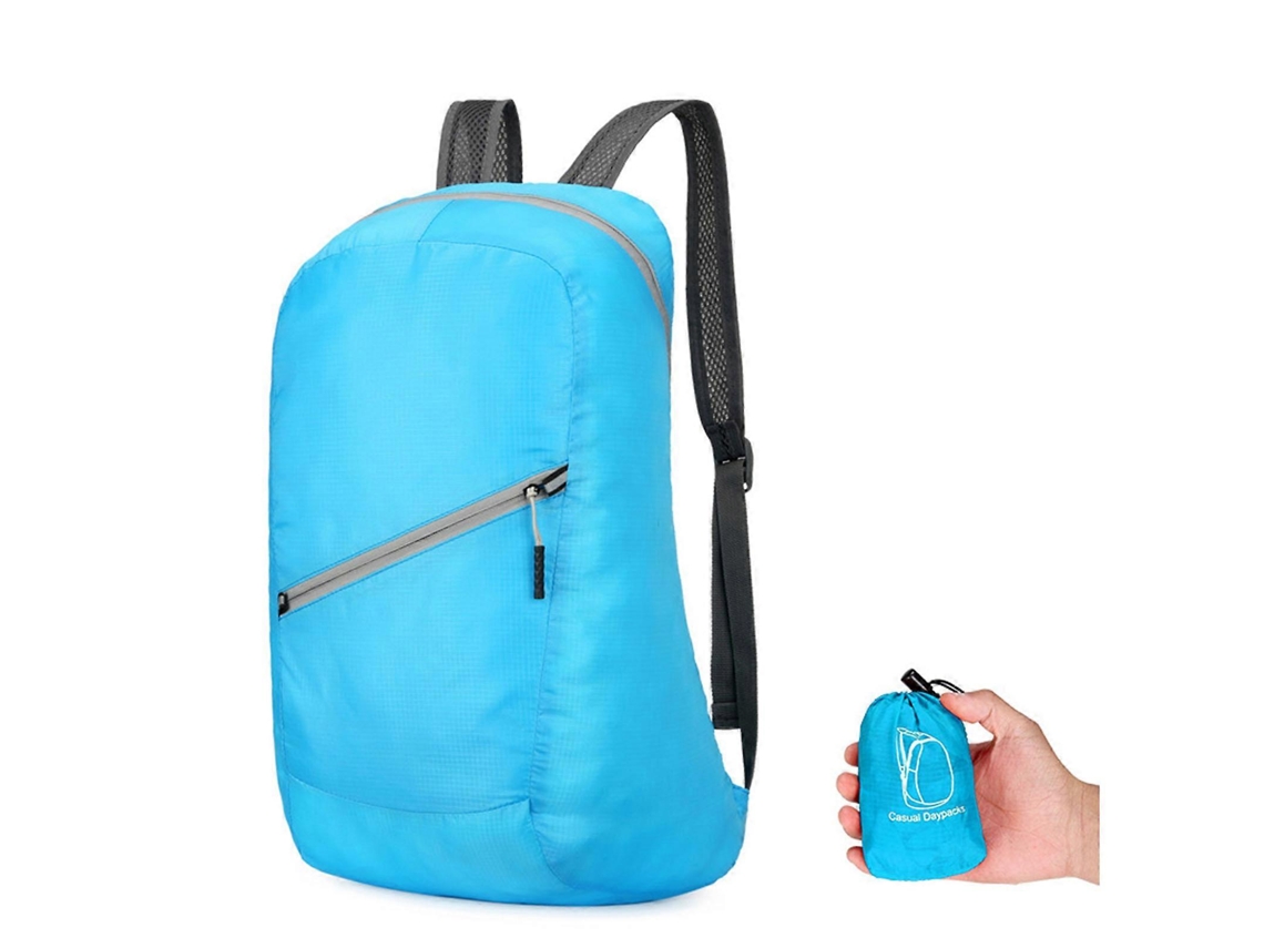 Mochila plegable y ligera para viajes y actividades al aire libre, ideal para hombres y mujeres. Amplia capacidad. Color: Azul cielo.