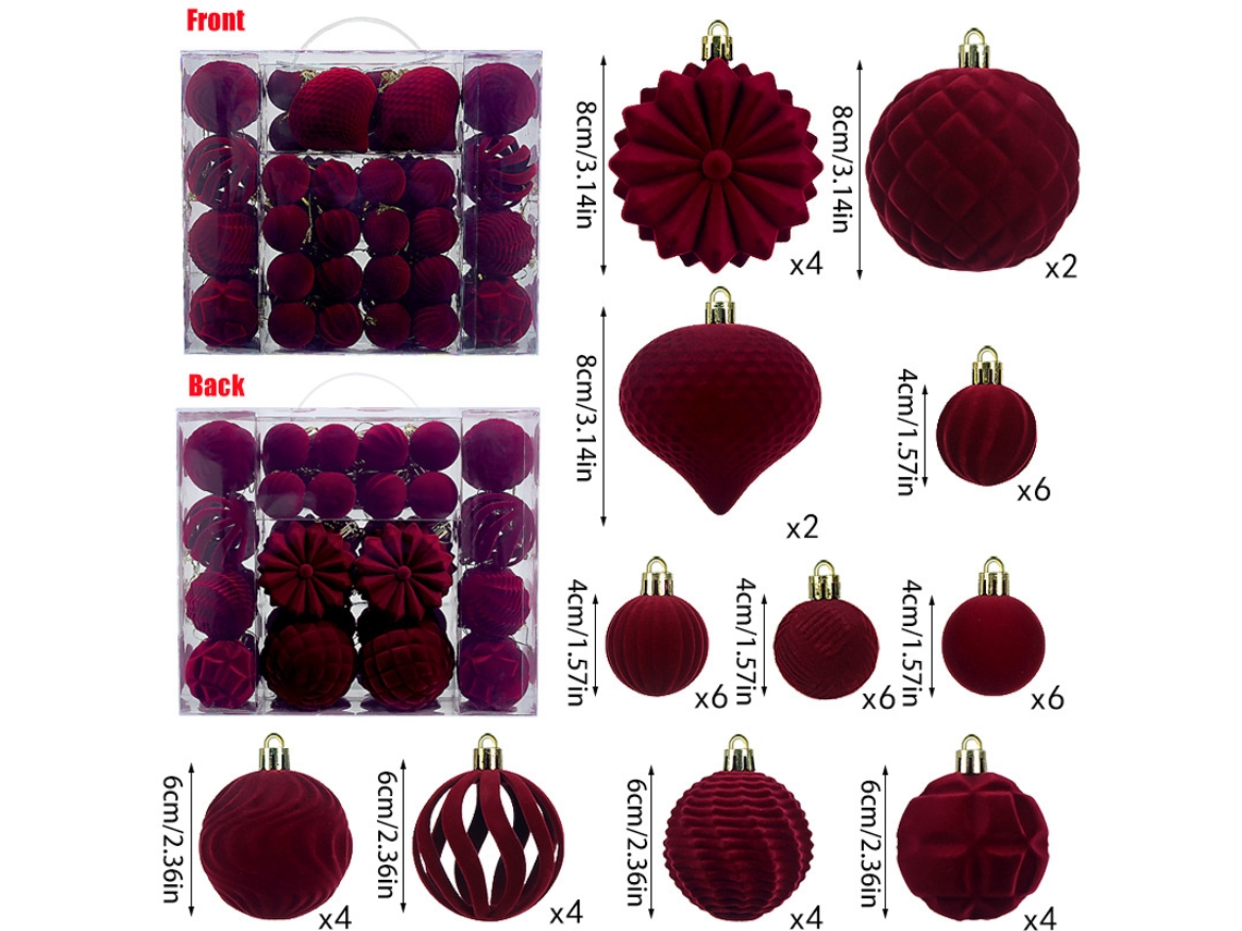Juego de 48 bolas navideñas flocadas de plástico de 4, 6 y 8 cm, Yunzii (verde oscuro)