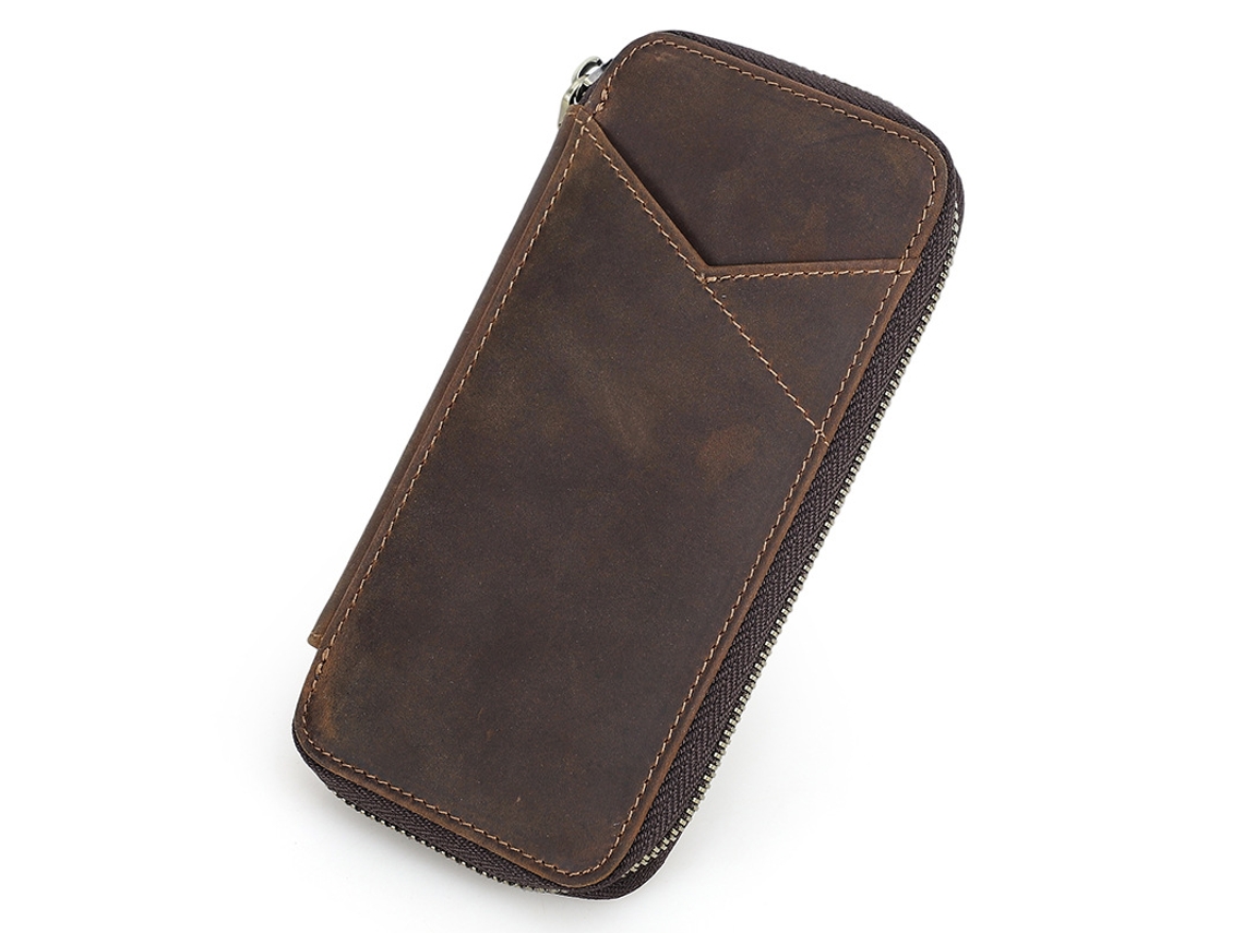 Estuche de cuero hecho a mano, versátil, con cremallera y 4 compartimentos.