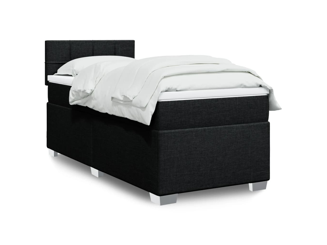 Cama Box Spring Con Colchón Tela Negro 90x200 Cm
