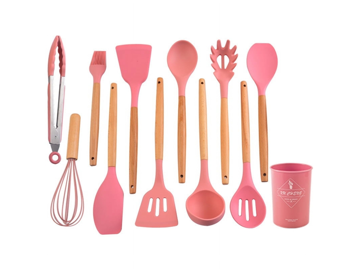 Juego De Utensilios De Cocina De Silicona Antiadherente Utensilios De Cocina Resistentes Al Calor Color Rosa Cuich