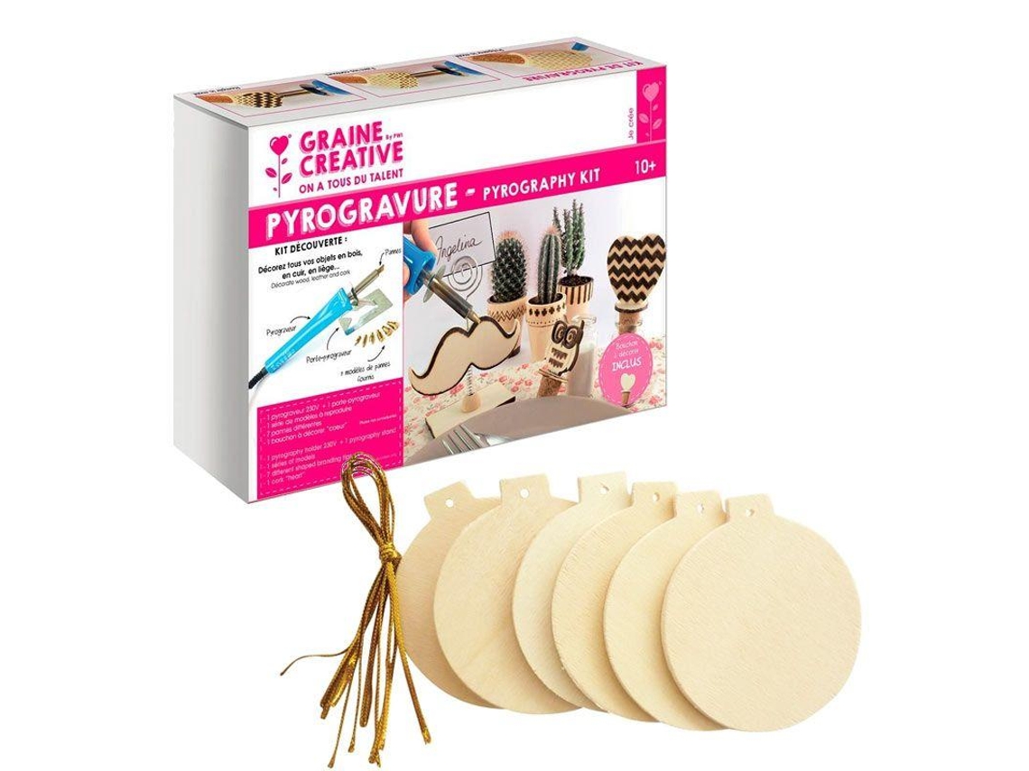 Caja de pirograbado bolas navideñas de madera para colgar GRAINE CRÉATIVE