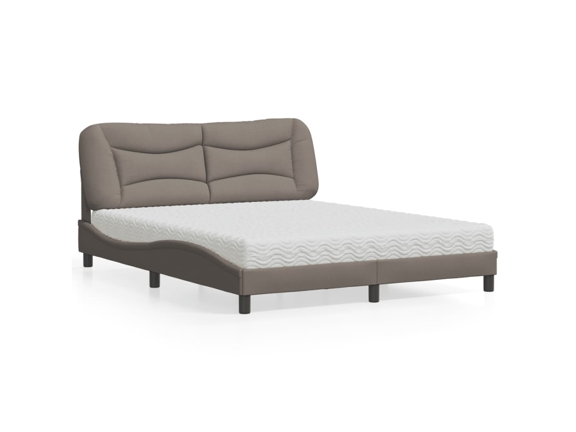 Cama Con Colchón De Tela Gris Taupe 160x200 Cm